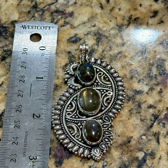 Stunning Bali Abstract Labradorite Sterling Silver Pendant Statement Necklace - Picture 5 of 6